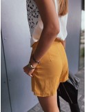 Women\'s summer shorts with a belt, mustard 10200 - Online store - Boutique